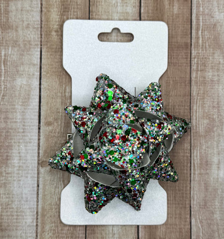 Glitter Silver/Red/Green Present Bow