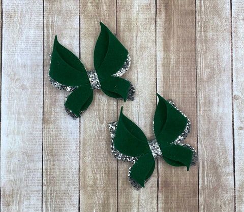 Green/Silver Butterfly Looped Piggies