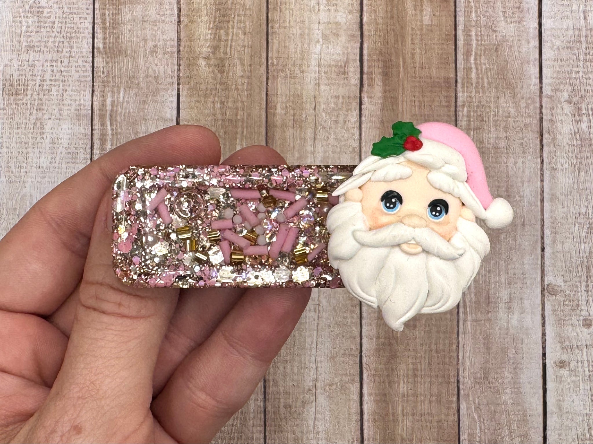 Pink Santa Resin Clip