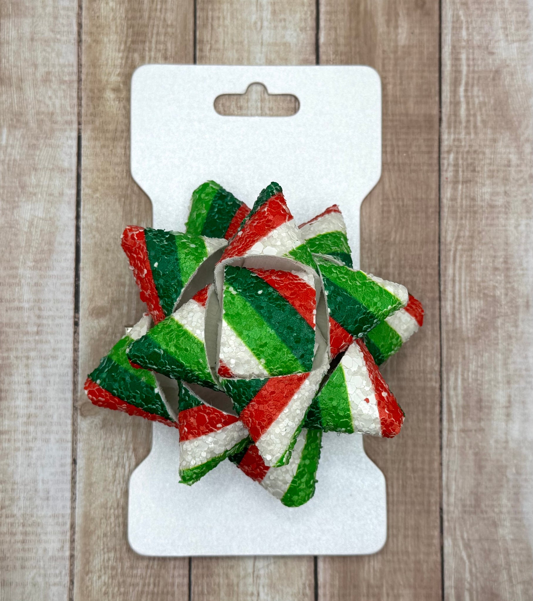Green/Red/White Stripe Present Bow