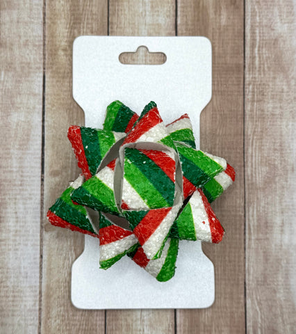 Green/Red/White Stripe Present Bow