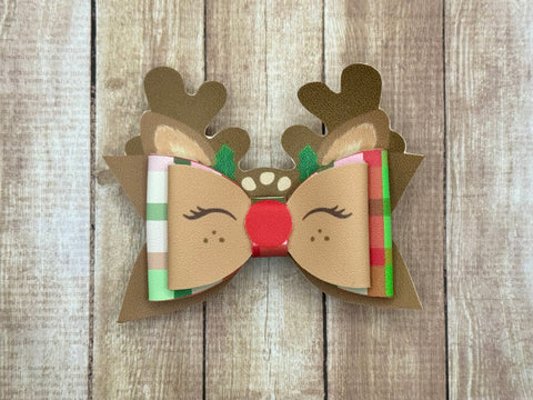Reindeer Plaid Shaped Bow