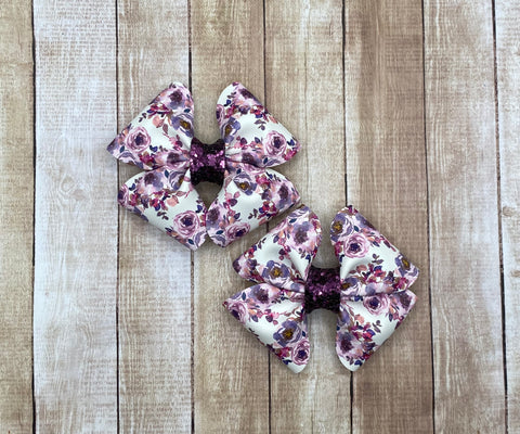 Plum Floral Double Loop Piggies