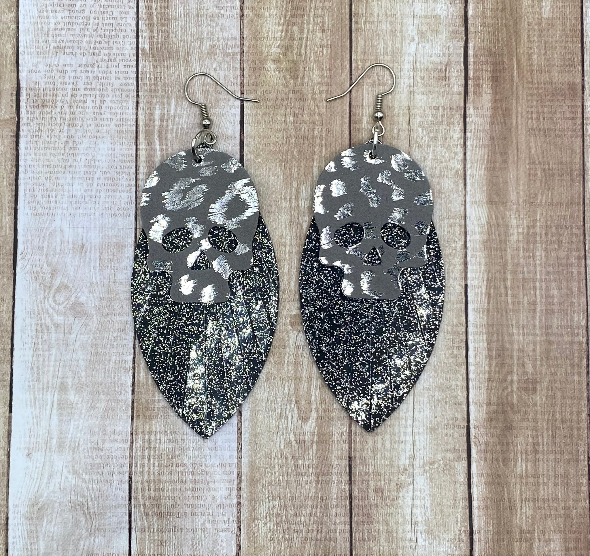 Silver Leopard Skull Earrings