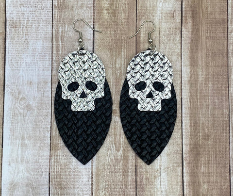 Silver Braid Skull Earrings