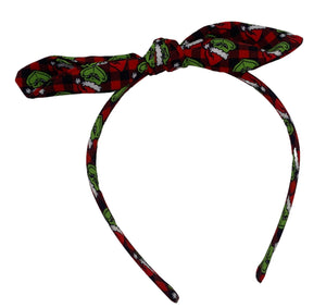 Grinch Plaid Tied Headband