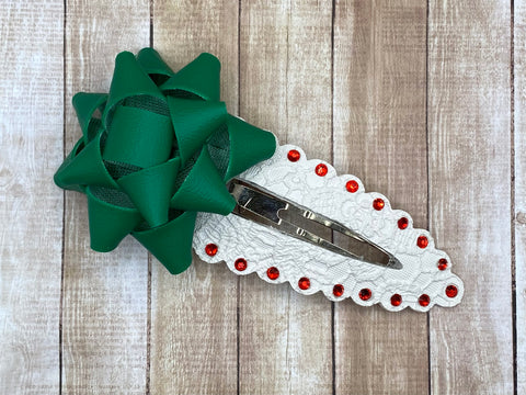 White/Green Present Bow XL Snap Clip