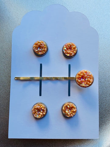 Peach Mommy&Me Pin/Earrings Set
