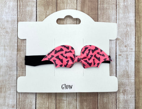 GLOW Neon Pink/Black Bat Headband