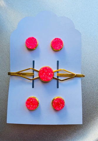 Fuchsia Mommy&Me Clip/Earrings Set