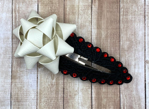 Black/White Present Bow XL Snap Clip