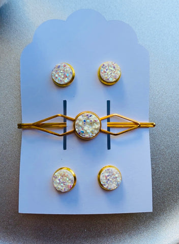 White Mommy&Me Clip/Earrings Set