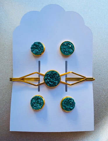 Teal Mommy&Me Clip/Earrings Set